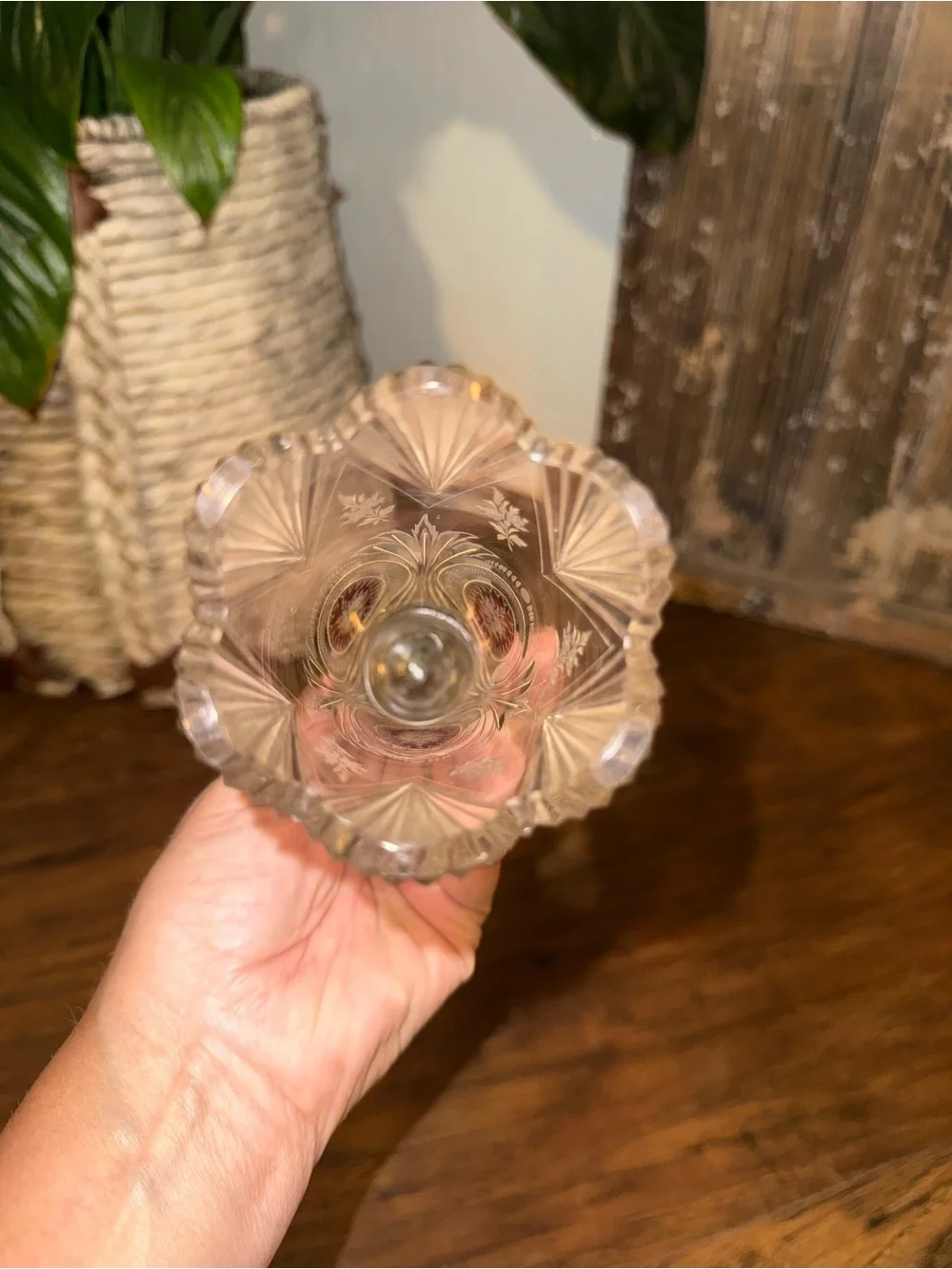 Vintage Bohemian Czech Crystal Vase Ruby Flash Gold Gilt Floral 10” Vase (Rare)